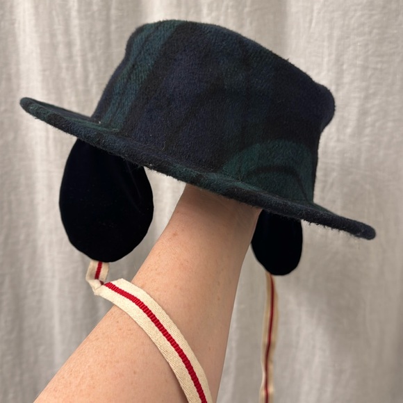 MAN REPELLER Thinking Cap Tartan Plaid Wool Hat Velvet Ear Covers Chin Tie - Picture 3 of 12